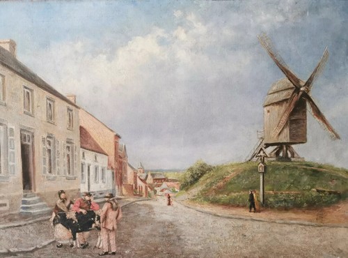 Paysage moulin huile - huile, sur