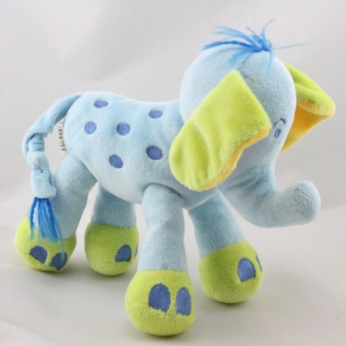 Doudou éléphant bleu vert