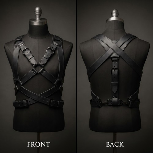 Men black leather - leather, body