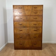 Commode haute-semainier Art Déco 1930/40, noyer flammé , meuble ancien 8 tiroirs