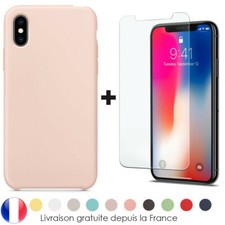 Coque Silicone pour iPhone 6 7 8 XR XS MAX X 14 13 12 Pro 11 SE + Verre trempé
