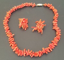Parure Vintage Collier corail branche rouge naturel 41 cm ARTISANAT ITALY CORAL