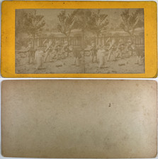 Sculptures, enfants jouant à la toupie, Vintage albumen print, ca.1870, stéréo T
