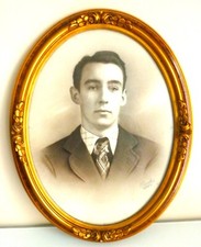 CADRE OVALE EN BOIS SCULPTE, DORE, ANCIEN, PORTRAIT, HUILE SUR TOILE, MIROIR