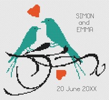 Point de Croix Mariage Échantillonneur Kit Ou Motif - Florashell - Bleu Oiseaux