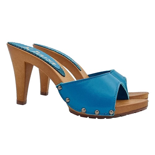 Mules cuir bleu - en,