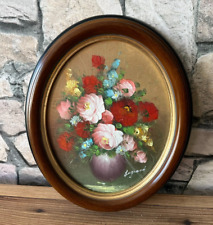 JOLI cadre ovale peinture sur bois composition floral signé LEGRAND déco ++