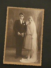 Vintage photo 6x4" - beautiful couple in wedding gown and suit