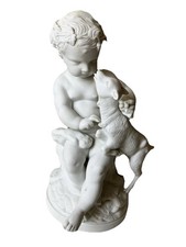 Sculpture Biscuit Porcelaine Bacchus Enfant et la Chèvre d’après Clodion XIX ème