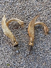 TRES RARE  LOT GRANDS ROBINETS EN BRONZE COL DE CYGNE FEUILLE OR 24 carats