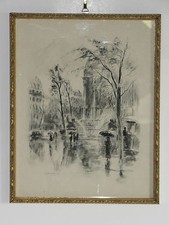 03C6 BEAU DESSIN ENCRE DE CHINE PARIS GARE SAINT LAZARE SIGNE BERTHOLD MAHN 1933