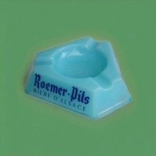 Superbe ancien cendrier bière roemer-pils bière d'Alsace en verre opalin