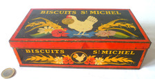 ANCIENNE BOITE À GATEAUX EN TÔLE LITHOGRAPHIÉE BISCUITS ST MICHEL