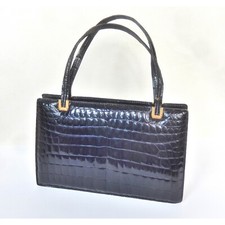 SAC A MAIN VINTAGE EN CUIR DE CROCODILE NOIR ANNEES 50/60