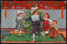 BN141 Xmas GROUP of CHILDREN dancing around Decorated TREE Embossed