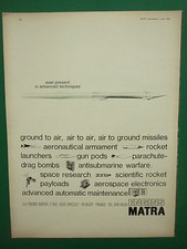 9/1968 PUB MATRA VELIZY AIR TO AIR MISSILE ARMEMENT ELECTRONIQUE ORIGINAL AD