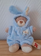 Doudou Peluche ours déguisé en lapin bleu The Baby Collection Nicotoy
