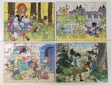 Lot 4 puzzles en bois - Contes : Blanche Neige Chaperon Rouge Chat Botté... BE+