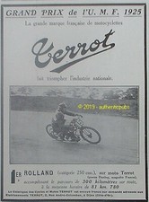 PUBLICITE TERROT MOTO GRAND PRIX DE U.M.F 1ER ROLLAND PNEU DUNLOP DE 1925 AD PUB