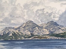 TABLEAU  AQUARELLE Peinture originale - Rochers bleus - Corse - Paysage mer