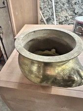 Pot À Eau En Laiton Antique Tête De Lion Original Ancien Fait Main Gravé