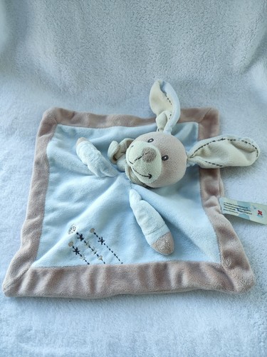 Doudou plat carré lapin bleu