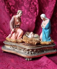 Santon Devieau grand Marie Joseph Jesus socle Paille T5 creche Noel ancien