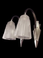 HETTIER & VINCENT : PAIRE D’APPLIQUES ART DÉCO BRONZE NICKELÉ & TULIPES 1930