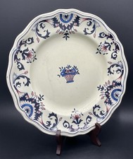 Assiette en faïence Longchamp décor Rouennais panier fleuri Ø26 cm