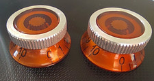 KNOB BOUTON POTARD VINTAGE guitare    AMBRE et ALUMINIUM LOT DE 2 NEUF 18 DENTS