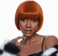 Perruque Naturelle Femme Courte Carré Orange Rousse Wig Femme 15cm +Cadeau