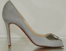 Neuf Christian Louboutin Flo Cuir Daim Gris Ouvert Orteil Chaussures Plates 37.5