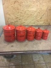 Série De 5 Pots Métal Cuisine Émaillé Épicerie   Année 1930