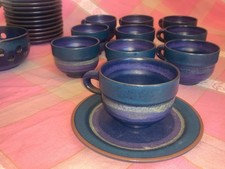 Service à café/thé vintage en céramique émaillée bleu violet KMK Années 70s