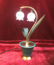 lampe veilleuse ART DECO brin de muguet 31 cm Laiton Céramique Clochette opaline