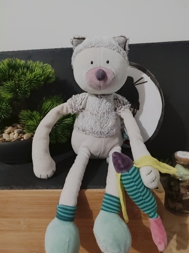 Doudou chat gris vert - , rayé