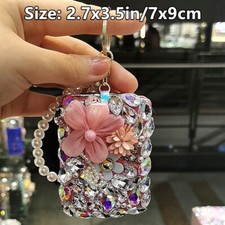 Petit Double Faces Miroir Rectangle Strass Fleur Perle Trousseau Pendentif