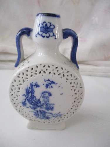 Vase chinois vintage bleu et - vase,