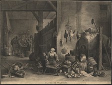 1749 Grande gravure David TENIERS La fileuse flamande Louis Surugue Tissage