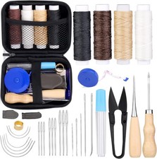 Kit de couture pour cuir - Fil ciré avec aiguille en cuir - Aiguille à coudre, c