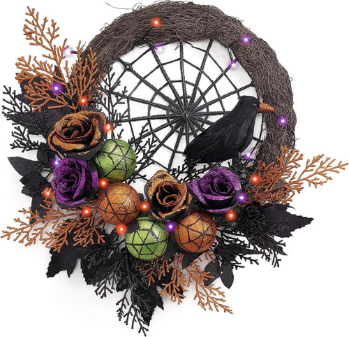 Pre lit halloween wreath - 18",