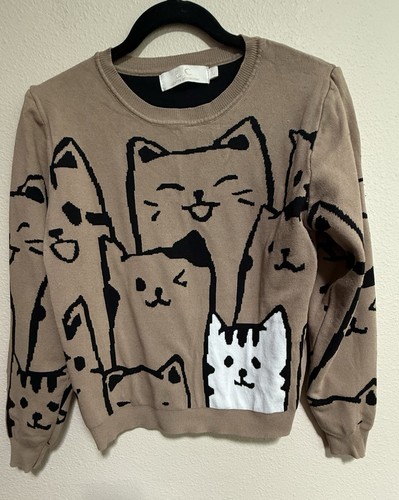 Cat knit sweater crazy - sweater, l