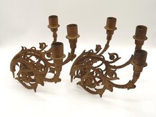 Superbe paire de grands bougeoirs anciens 3 bras bronze doré pour piano 4916