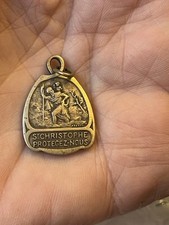 French Brass Medal Saint Christopher 1” Antique Pendant Charm Necklace