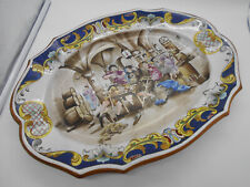 GRAND PLAT SCENE DE TAVERNE EN FAÏENCE DE TOURS GUSTAVE ASCH 1856 / 1911