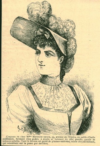 Gravure ancienne 1889 - , chapeau
