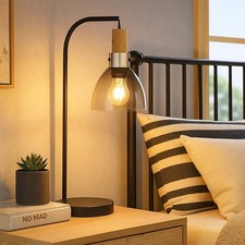 Lampe De Chambre Lampe De Table Lampe D'Appoint Bois Noir Verre Fumé H 55 Cm