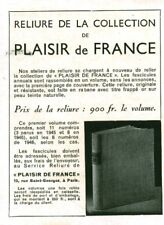 Publicité ancienne reliure plaisir de France 1948 issue de magazine
