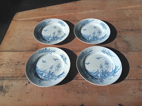 Assiettes plates bleu gris - assiettes,