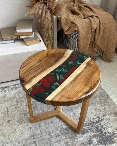 Table ronde bois époxy - table,